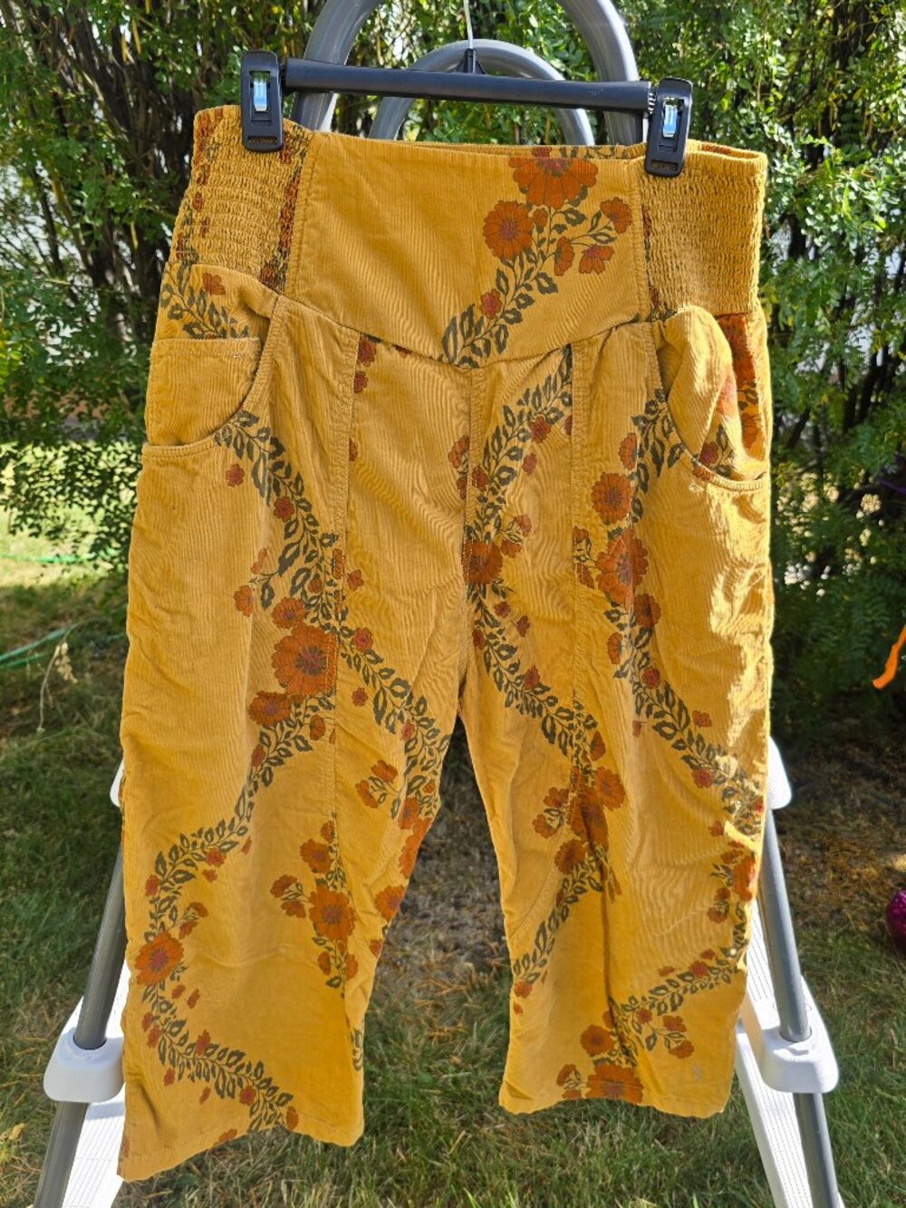 Free People Printed Corduroy Pull-On Trousers | Medium | Boho Floral